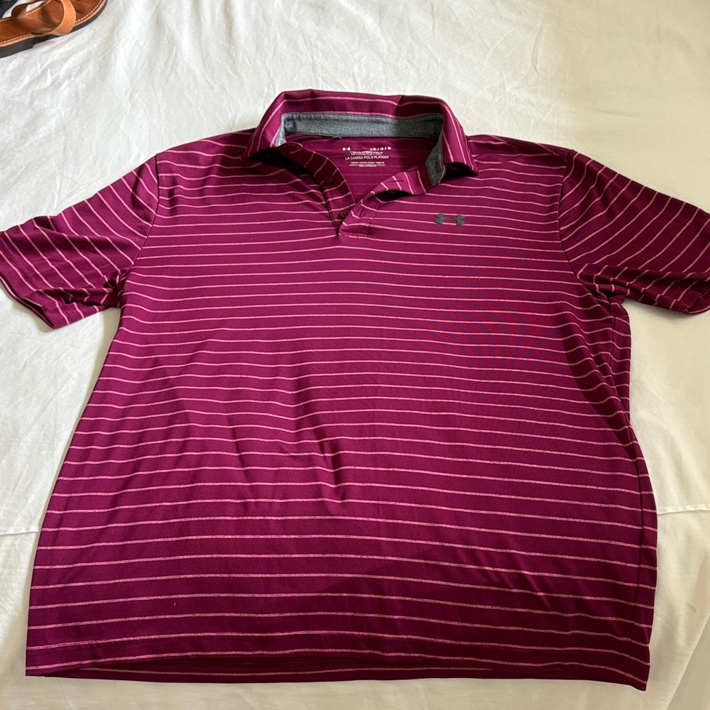 Under Armour Men's Polo Shirt - Maroon Stripes